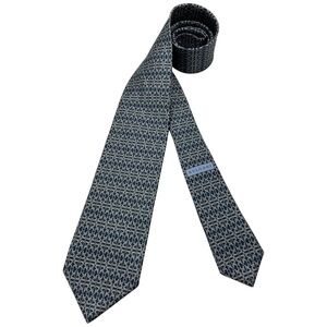 BVLGARI SEVENFOLD XL Blue/Gray Geometric Silk LUXURY Tie ITALY